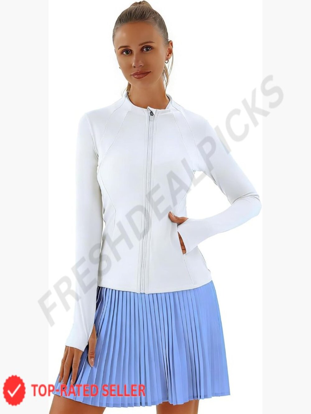 Cropped Zip Up Jacket with Thumb Holes Workout Athletic Yoga Running Sportswear